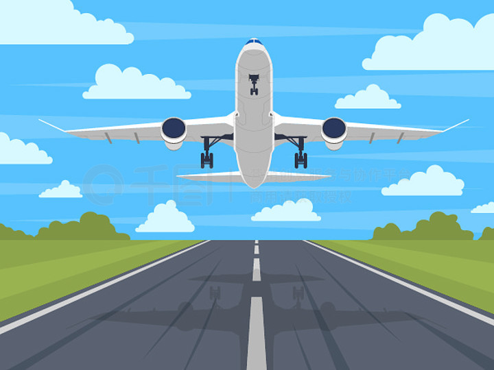 机场跑道旅行或度假矢量图飞机起飞飞行,旅程或旅行概念飞机跑道
