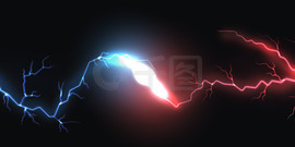 <i>闪</i>电。蓝色和红色雷电的碰撞。黑暗中的明亮<i>闪</i>光和爆炸。水平能量流动。反对势力。蓝色和红色发光的霓虹<i>闪</i>烁螺栓，矢量图。<i>闪</i>电。蓝色和红色雷电的碰撞。黑暗中的<i>闪</i>光和爆炸。水平能量流动。反对势力。蓝色和红色发光