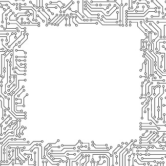白色电<i>路</i>板图案纹理。数字计算机技术概念的高科技背景。 3d 抽象插图。