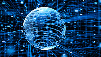 全球在线互联网网络和物联网概念在网络空间的 3D 渲染计算机图形中呈<i>现</i>。数字生活方式的通信和信息技术发展。全球在线互联网网络和物联网物联网概念