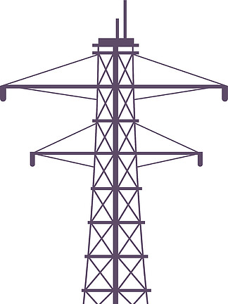 电塔卡通矢量图。电力线塔平面颜色对象。用于在白色背景上隔离的配电的大型金属结<i>构</i>。电话、电源线