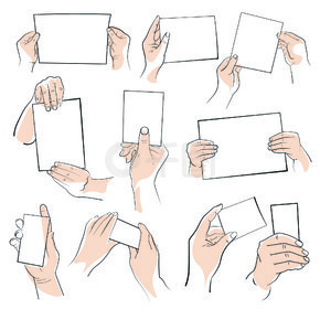 手掌位置，手拿着物体模型或边缘纸，孤立的图标矢量。手指和手势、人体四肢和物品模板。身体部位，握住和挤压，触摸或展示，给予。手握物体或纸张的边缘隔离图标