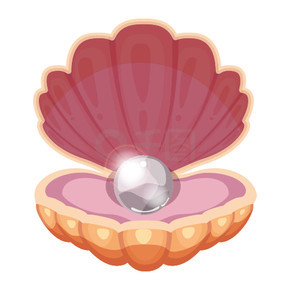 美丽的贝壳与一颗璀璨的珍珠珠宝卡通风格