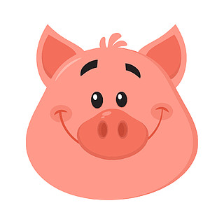 可爱的猪头卡通人物脸肖像在透明背景上隔离的矢量图解平面设计