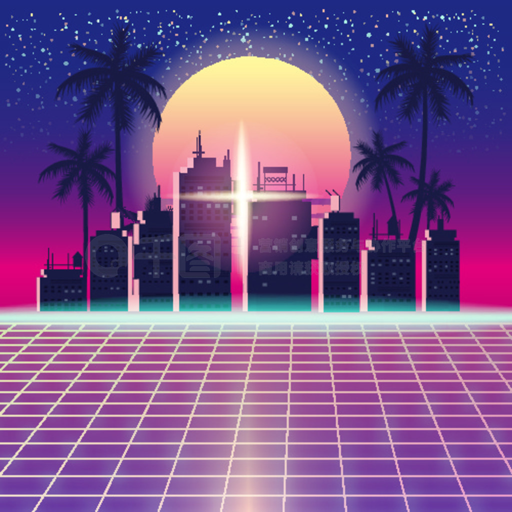 Synthwave δɾСSynthwave δ̫Ǻͷļ޺沨ƺԪؿƻ 80  90 ռ䡣ʸͼģ뱳