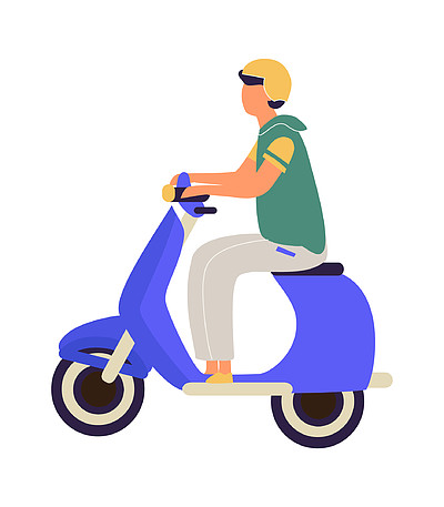 骑摩托车的人戴着头盔驾驶滑板车的卡通少年城市电动车