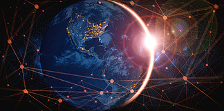 以创新感<i>知</i>线覆盖地球的全球网络连接。 5G 无线数字连接的概念和物联网的未来。