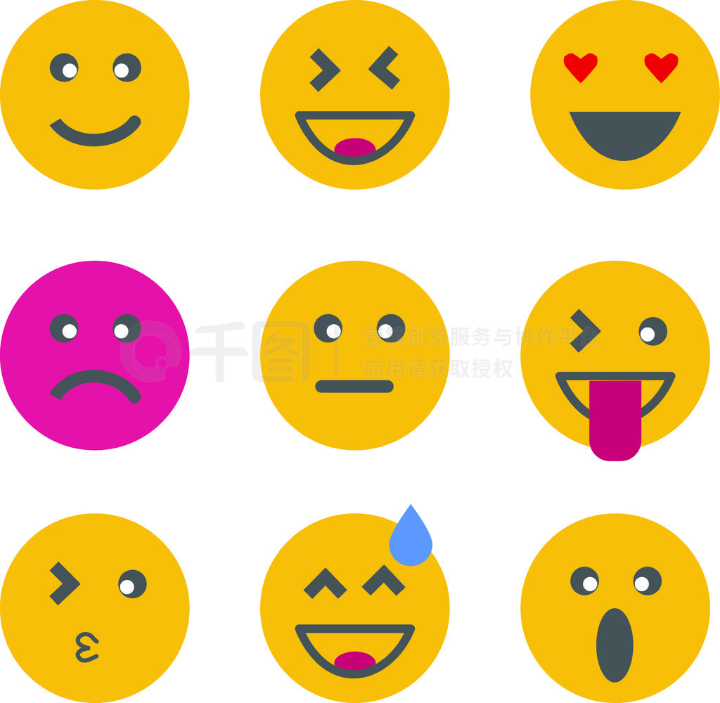 白色背景上的表情符号 emoji 图标平面样式