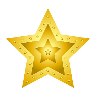 闪亮明亮的金色五角星孤立卡通金色平面矢量插图设置在白色背景上