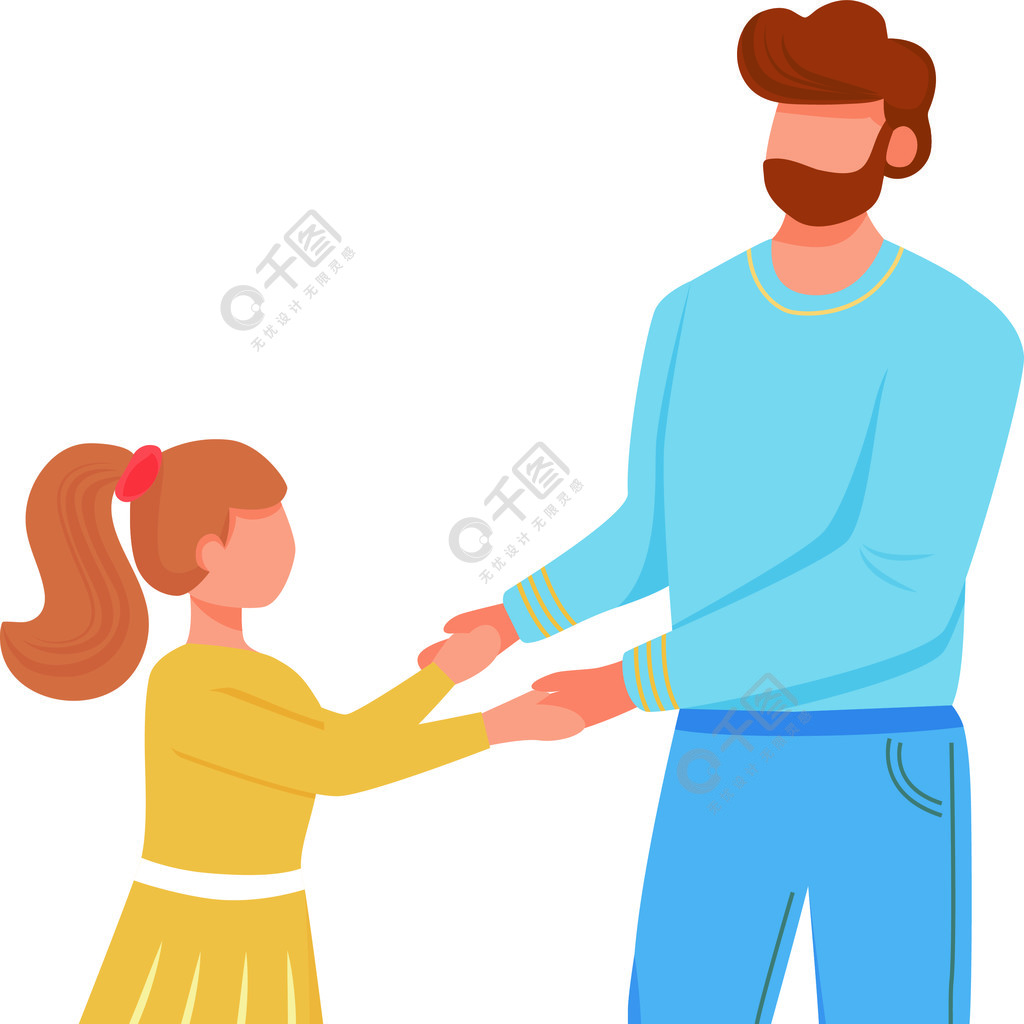 可爱的爸爸与女儿平面矢量图亲密的家庭关系爸爸和小女孩玩耍白人父亲