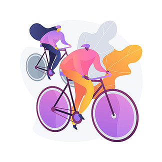 骑自行<i>车</i>的夫妇。健康的生活方式和健身。公路上的骑手，山上的骑自行<i>车</i>的人，骑自行<i>车</i>的比赛。家庭旅行。<i>车</i><i>辆</i>和运输。矢量孤立的概念隐喻插图。情侣骑自行<i>车</i>矢量概念隐喻