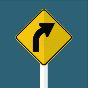 右曲线前方标志,矢量图警告行人交通标志白色背景,矢量图道路标牌时尚