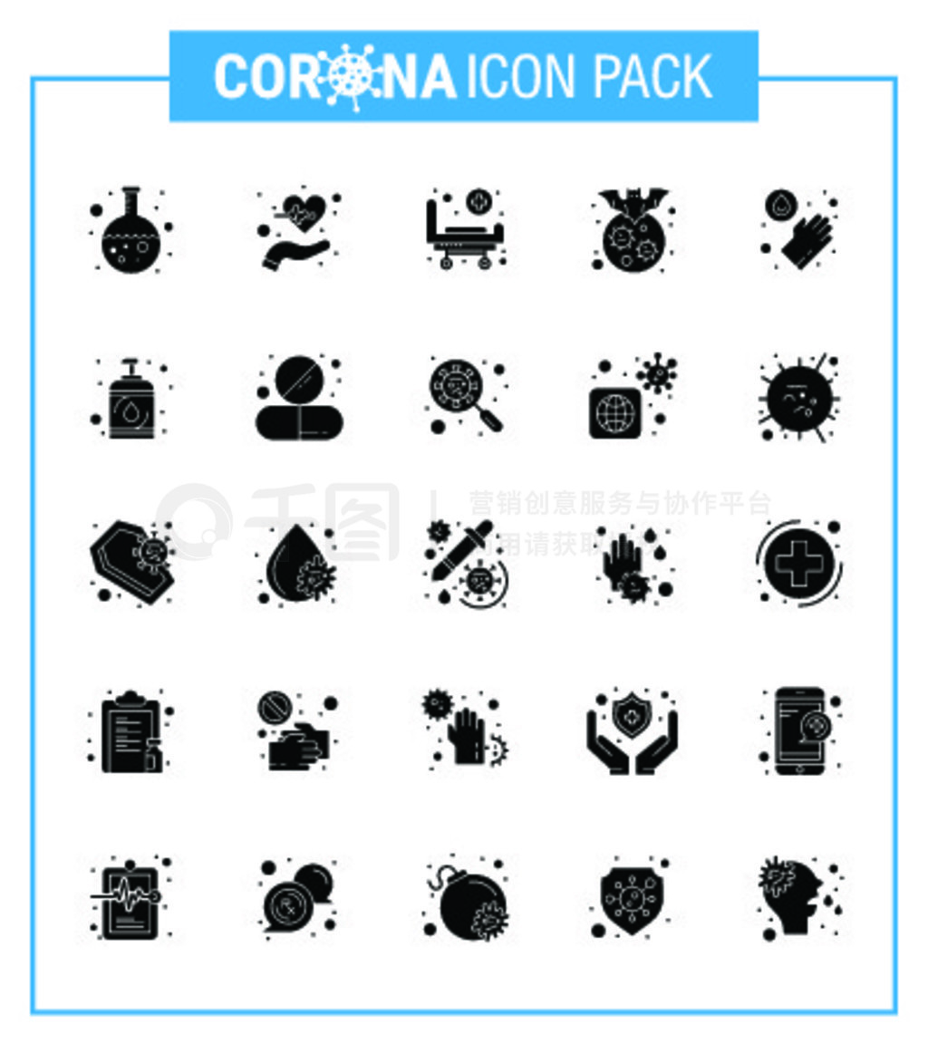 CORONAVIRUS 25 Solid Glyph Icon set on the topic of CoronaвΡ塢塢״Coronavirus 2019-nov