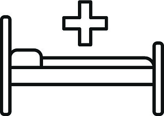医院病床图标。概<i>述</i>医院病床矢量图标，用于在白色背景上隔离的网页设计。医院病床图标，轮廓样式