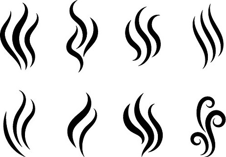 气味矢量线图标集,热香气,臭味或烹饪蒸汽符号,气味或蒸汽,吸烟或气味