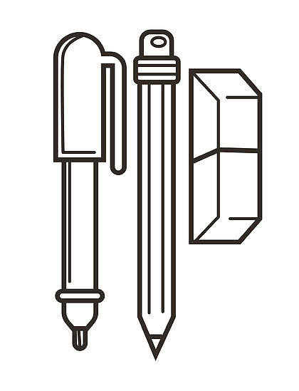 圓珠筆和鉛筆,橡皮擦隔離圖標矢量.