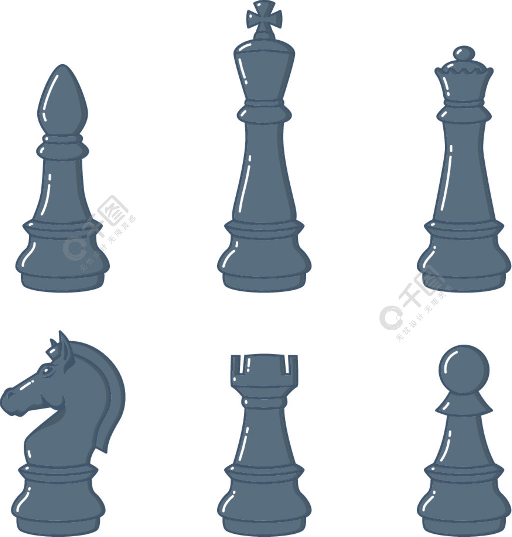 一组平面样式的国际象棋人物标志标签标志海报t恤的设计元素矢量图