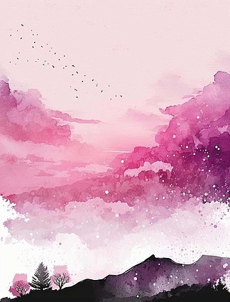 矢量手绘水彩柔和的粉红色天空背景