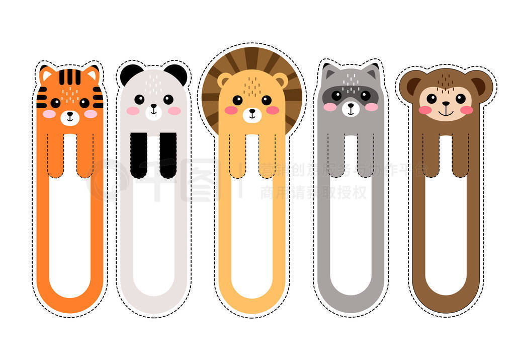 Cartoon kawaii bookmarks with animals vector illustration