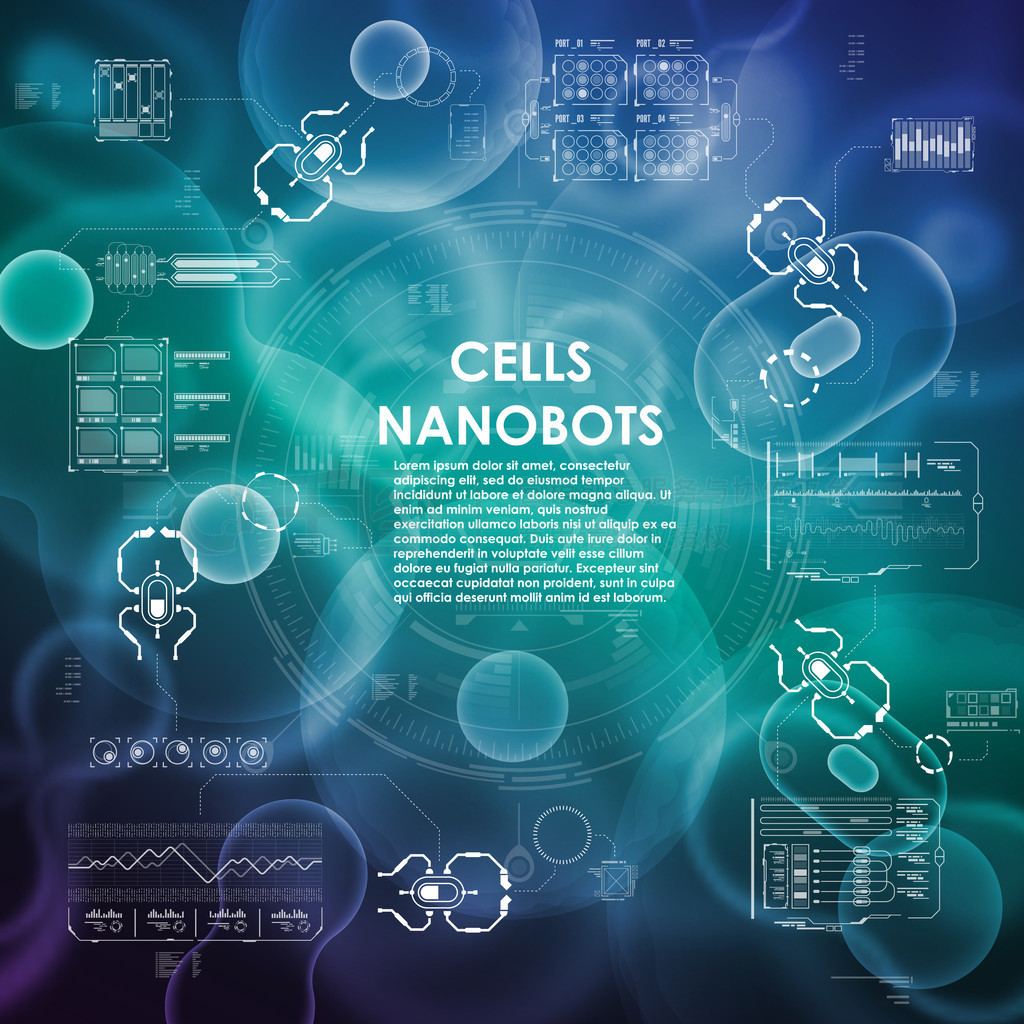 Cell background with futuristic interface elements