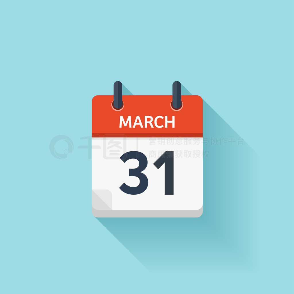 March 31. Vector flat daily calendar icon. Date and time, day, month. Holiday.