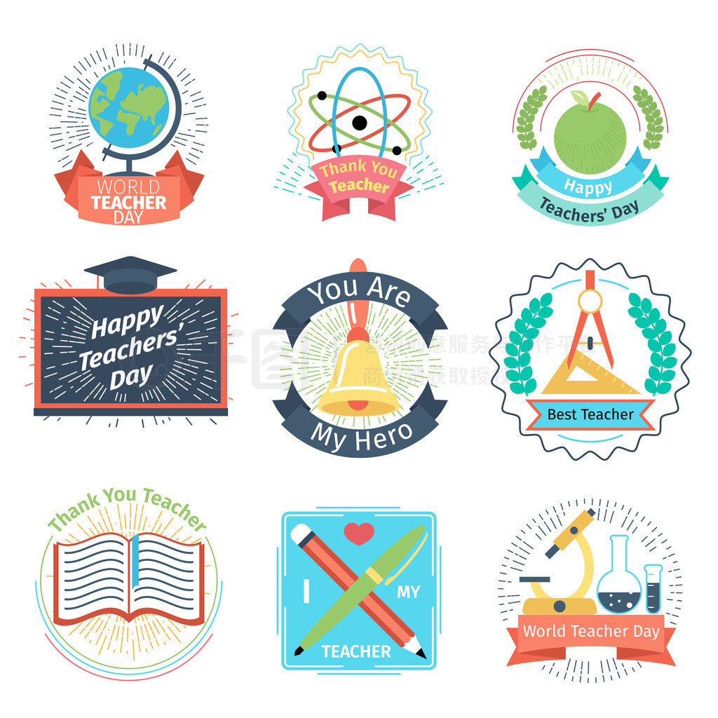 Color retro teachers day logos set