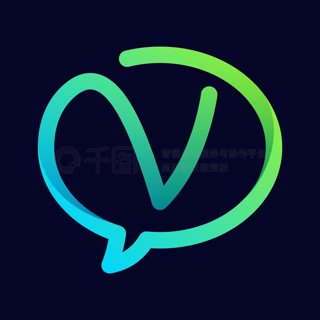 V letter with speech bubble