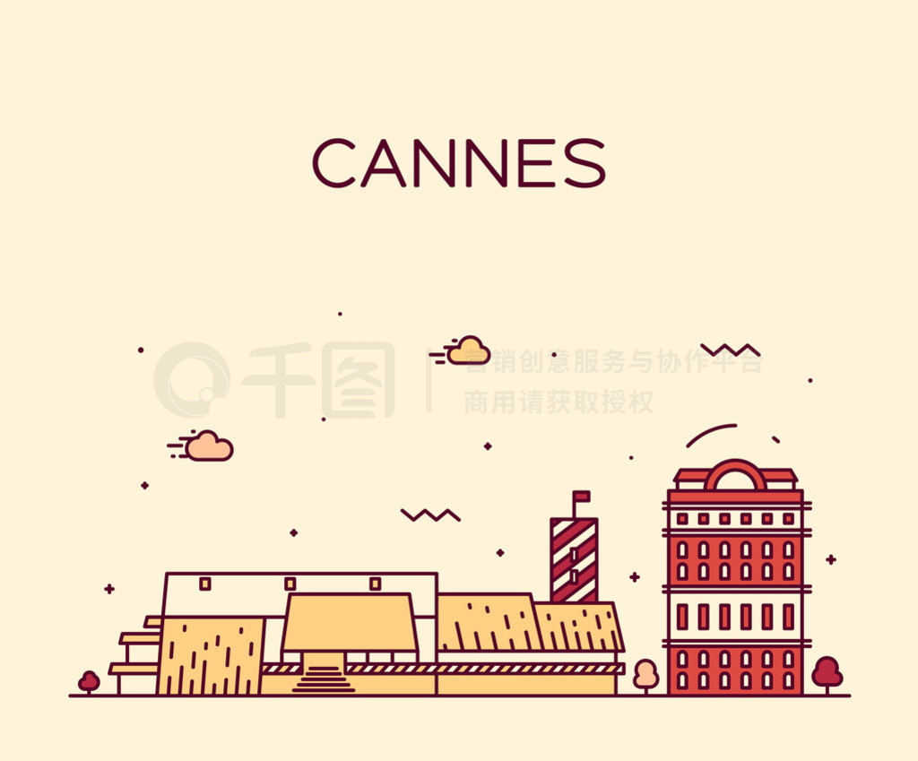 Cannes skyline trendy vector illustration linear