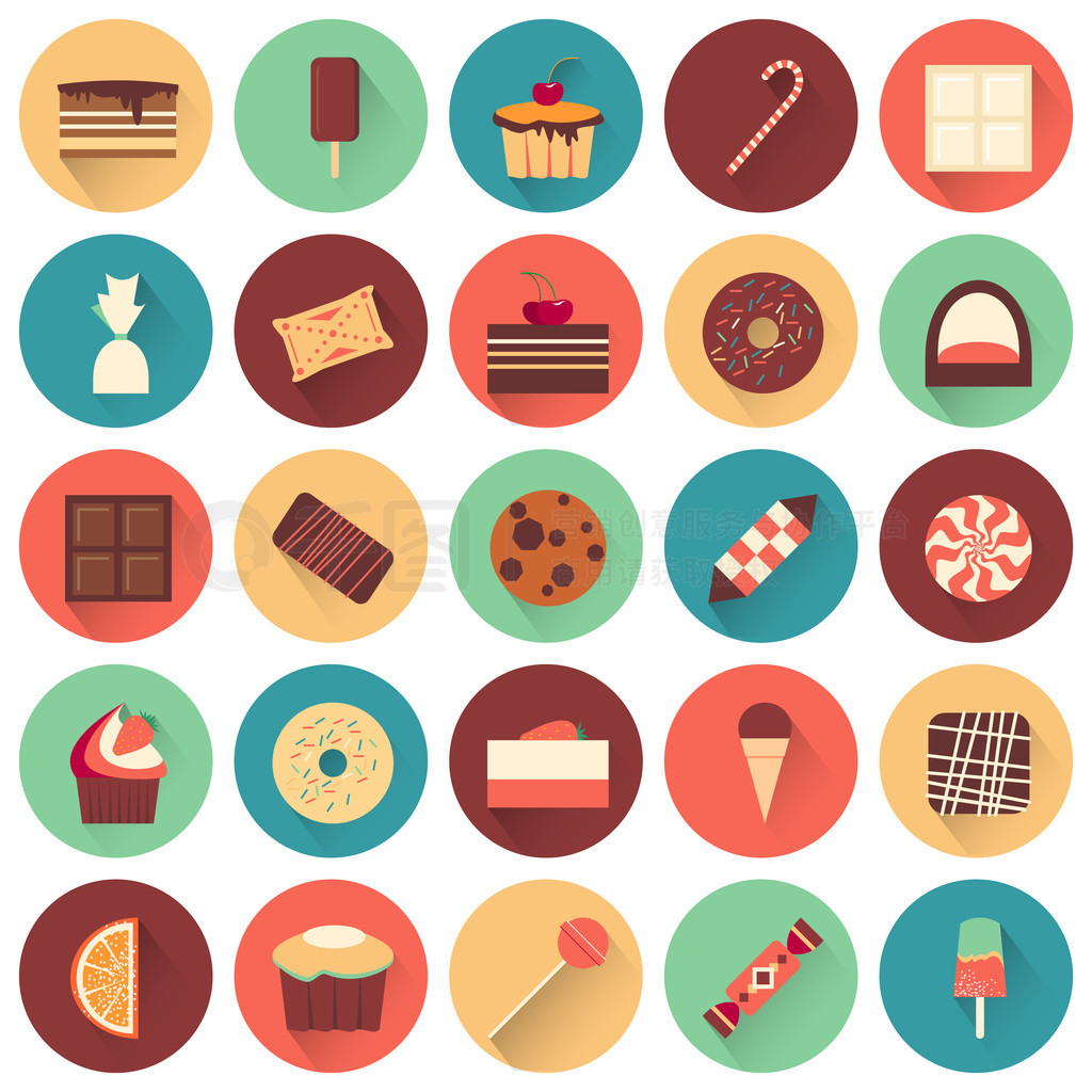 Dessert icon set. Collection of tasty sweets