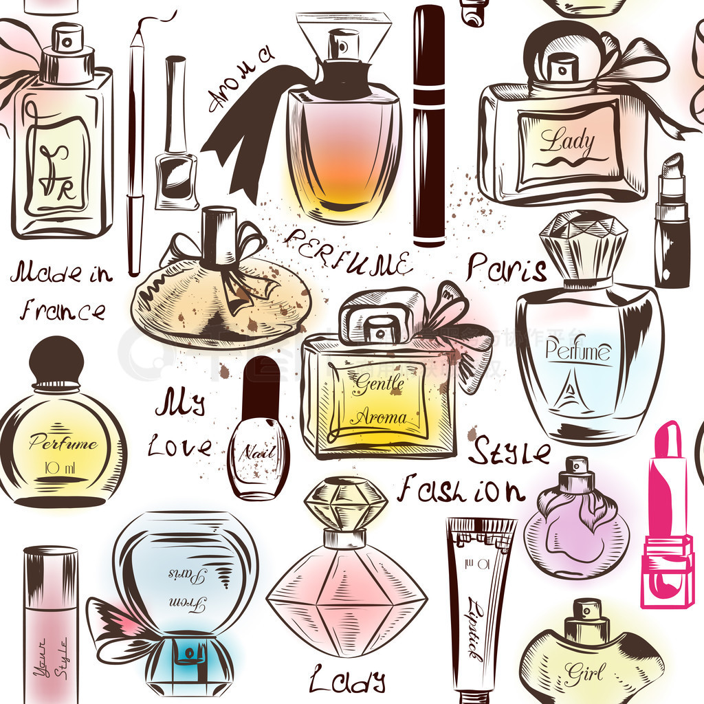 Fashion seamless wallpaper pattern with of different perfumes