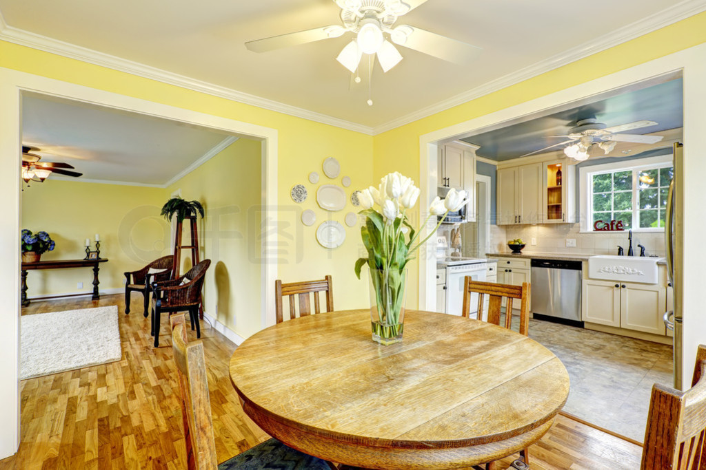 Bright yellow dining room