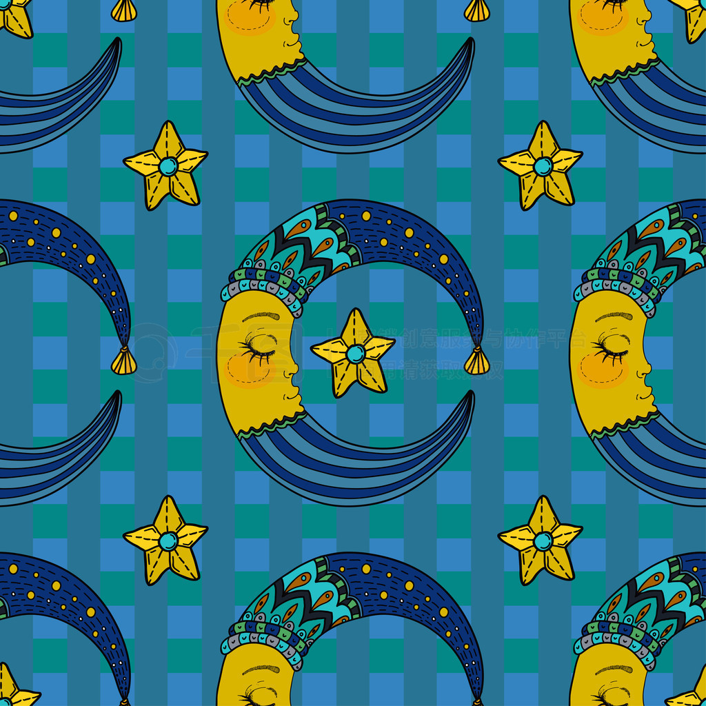 Doodle Moon, seamless pattern for children design