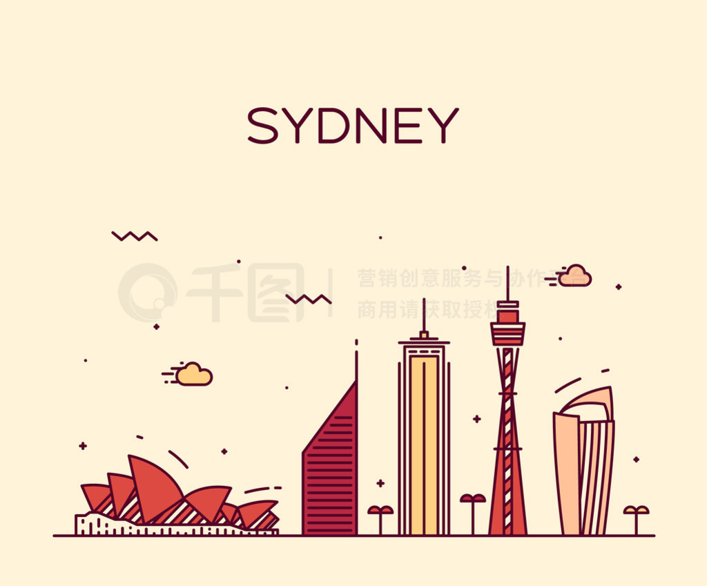 Sydney skyline trendy vector illustration linear