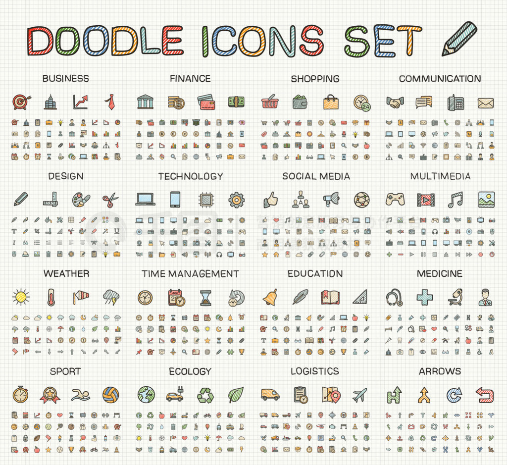 doodle pictogram set