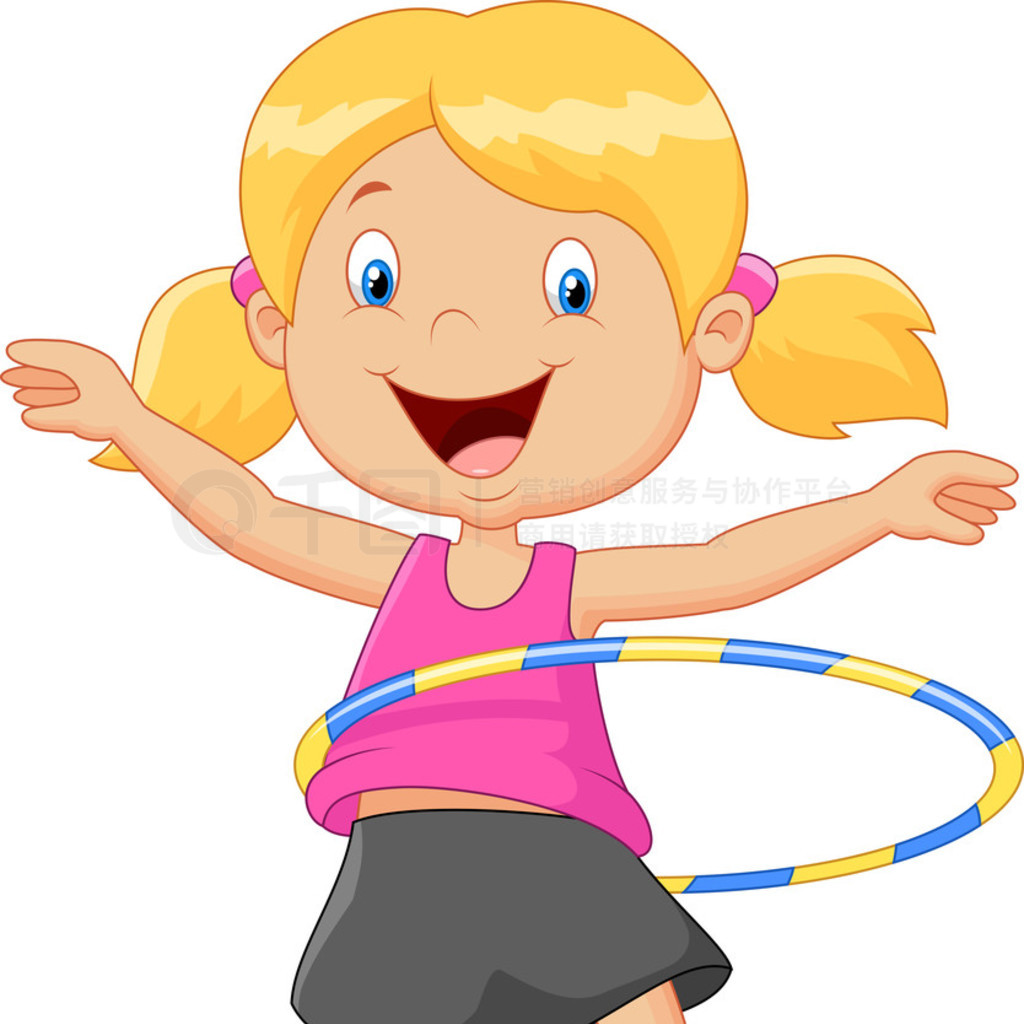 Cute girl cartoon twirling hula hoop