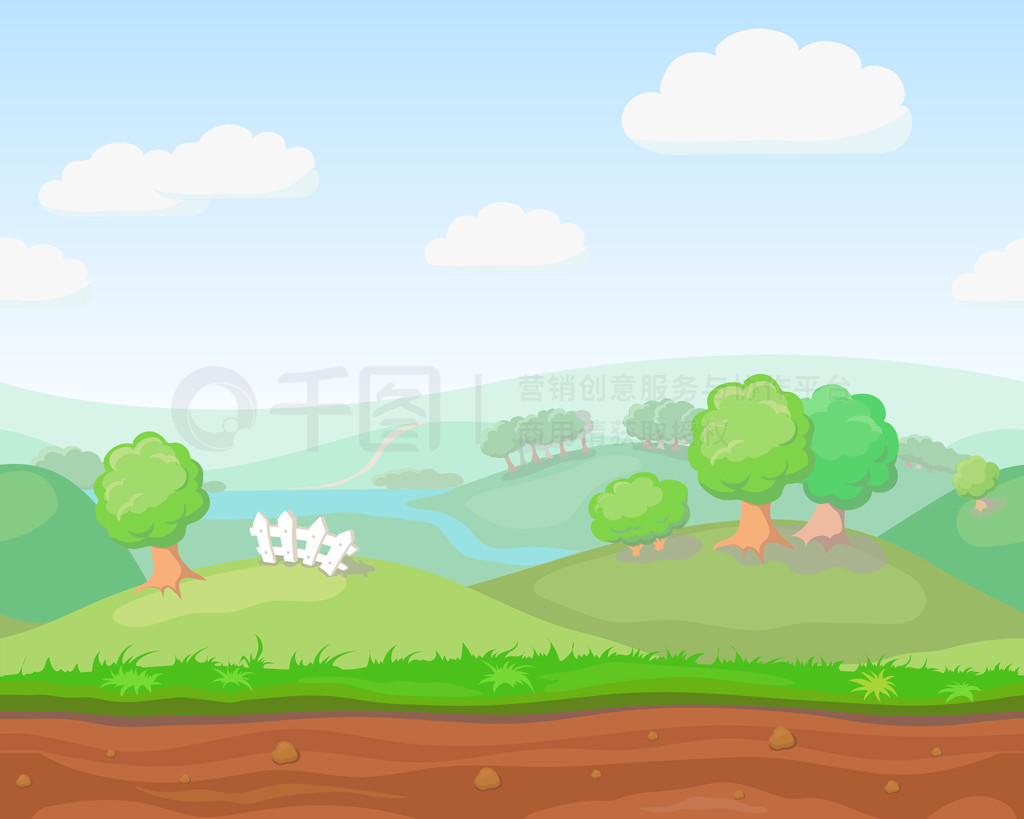 Cartoon cute country seamless horizontal landscape, nature vector