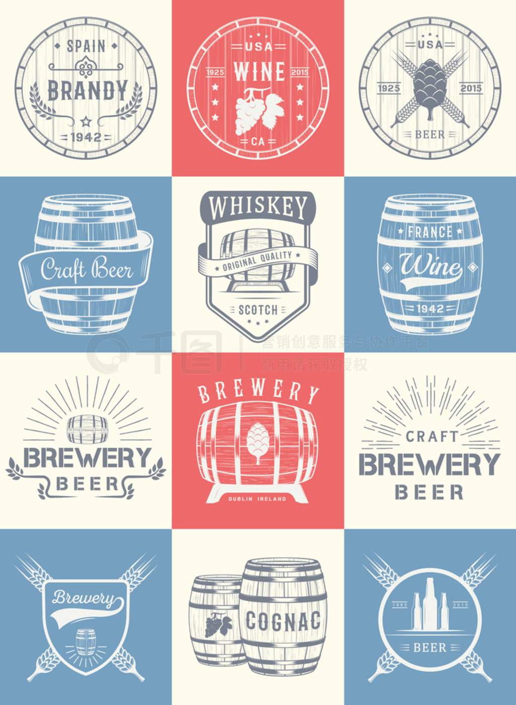 Set of Vector Cask Alcohol Emblems