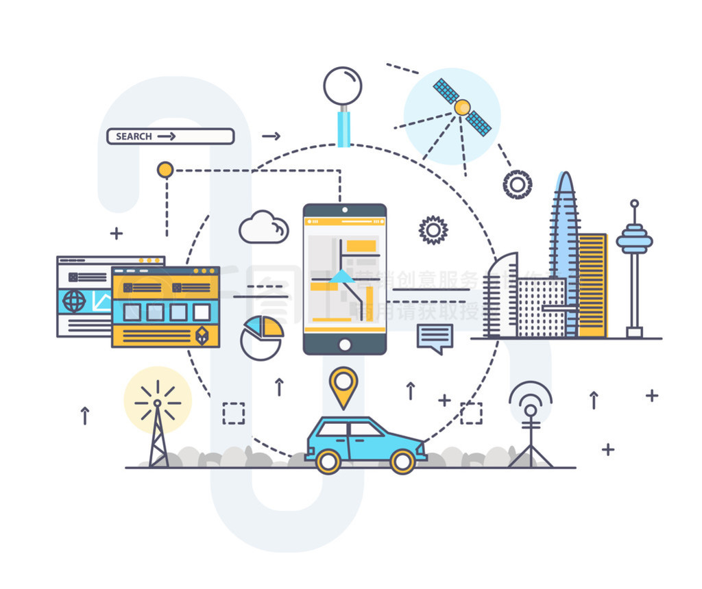 Modern industry thin block line flat icons and composition