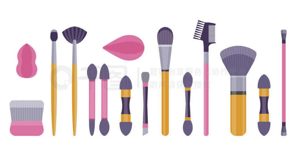 Make-up Brushes and Sponges Flat Icon Set