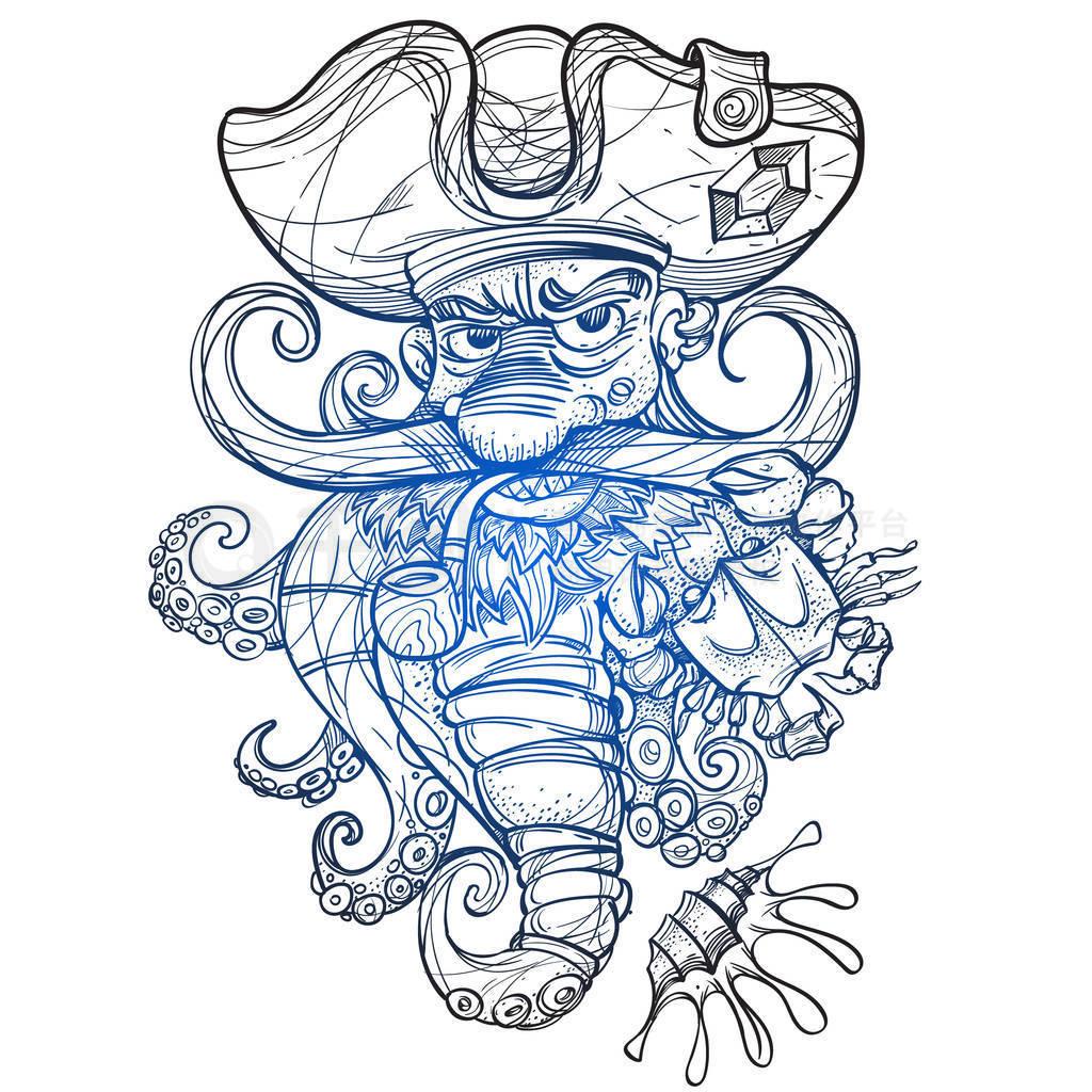 pirate octopus Tattoo sketch.