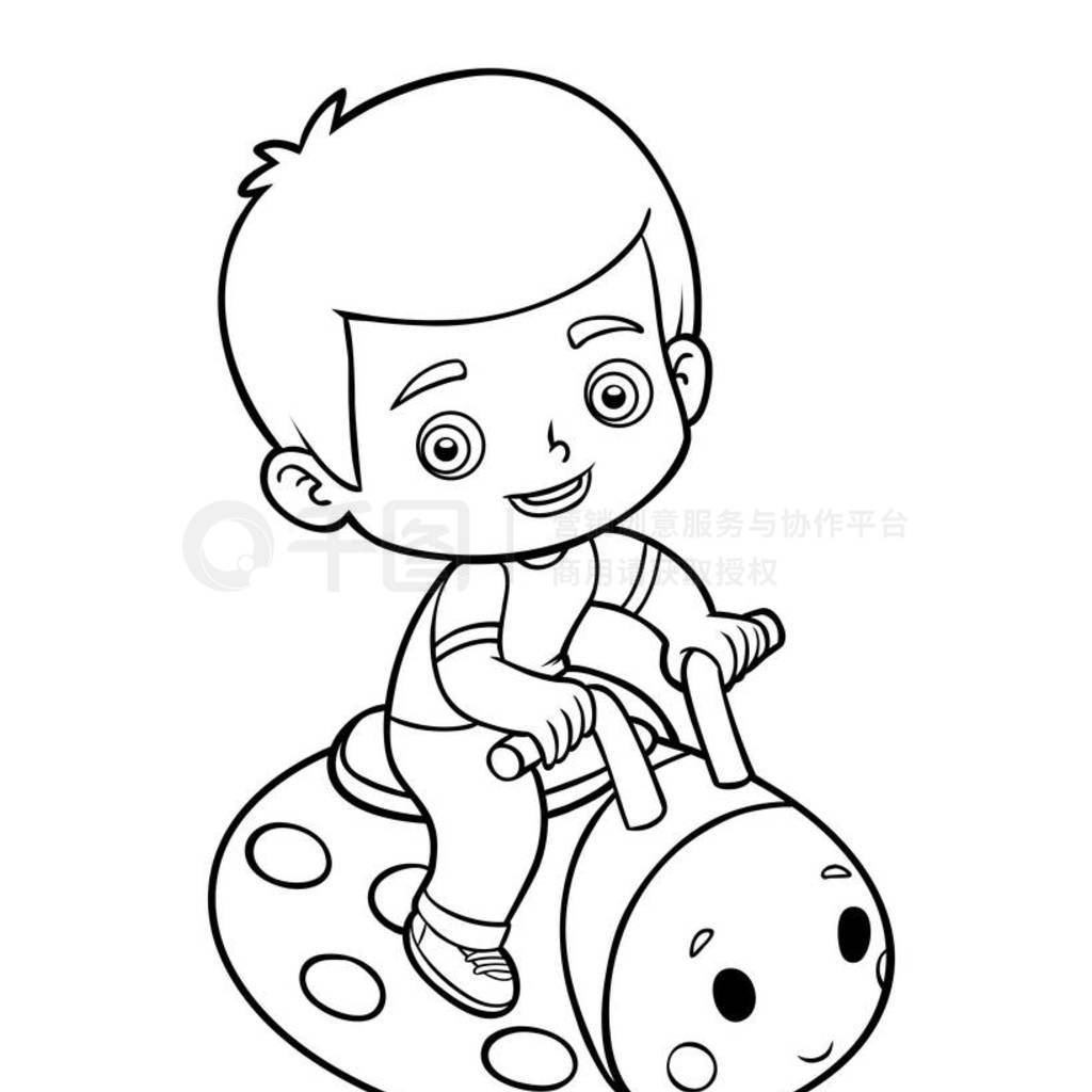 Coloring book, Boy and ladybug spring rider on the playground