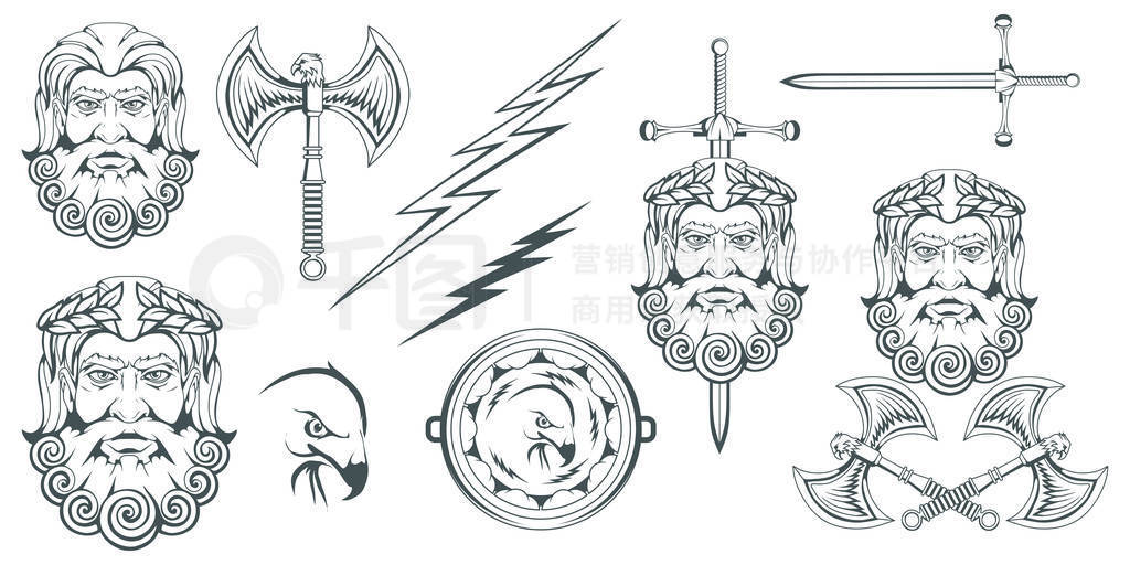 Zeus - the ancient Greek god of heaven, thunder and lightning. Greek mythology. Two-sided ax labrys