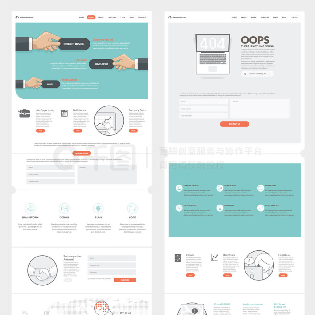 Website template with concept icons for business company