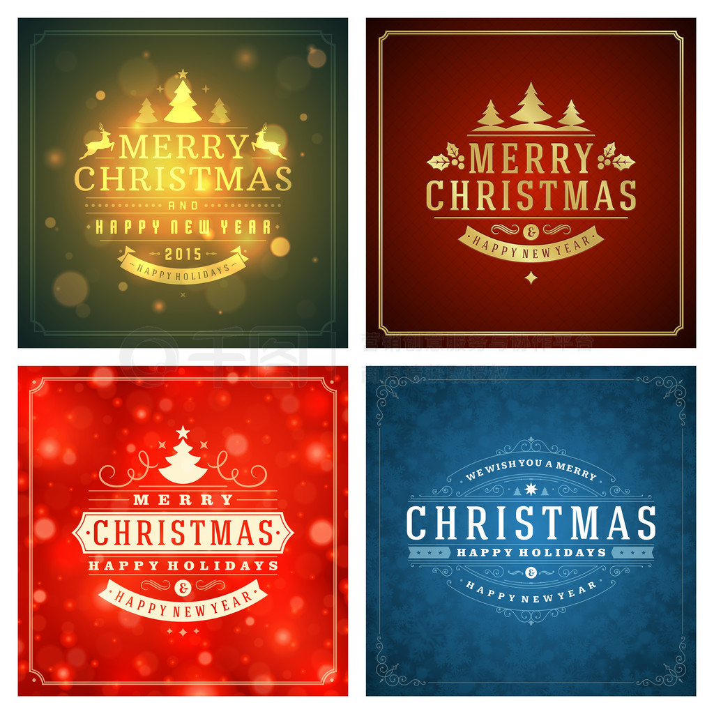 Christmas greetings cards vector backgrounds set