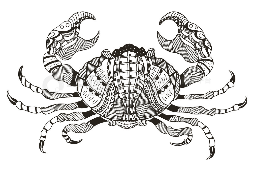 Zodiac sign - Cancer. Vector illustration. Crab. Zentangle stylized. Horoscope. Pattern. Hand drawn.