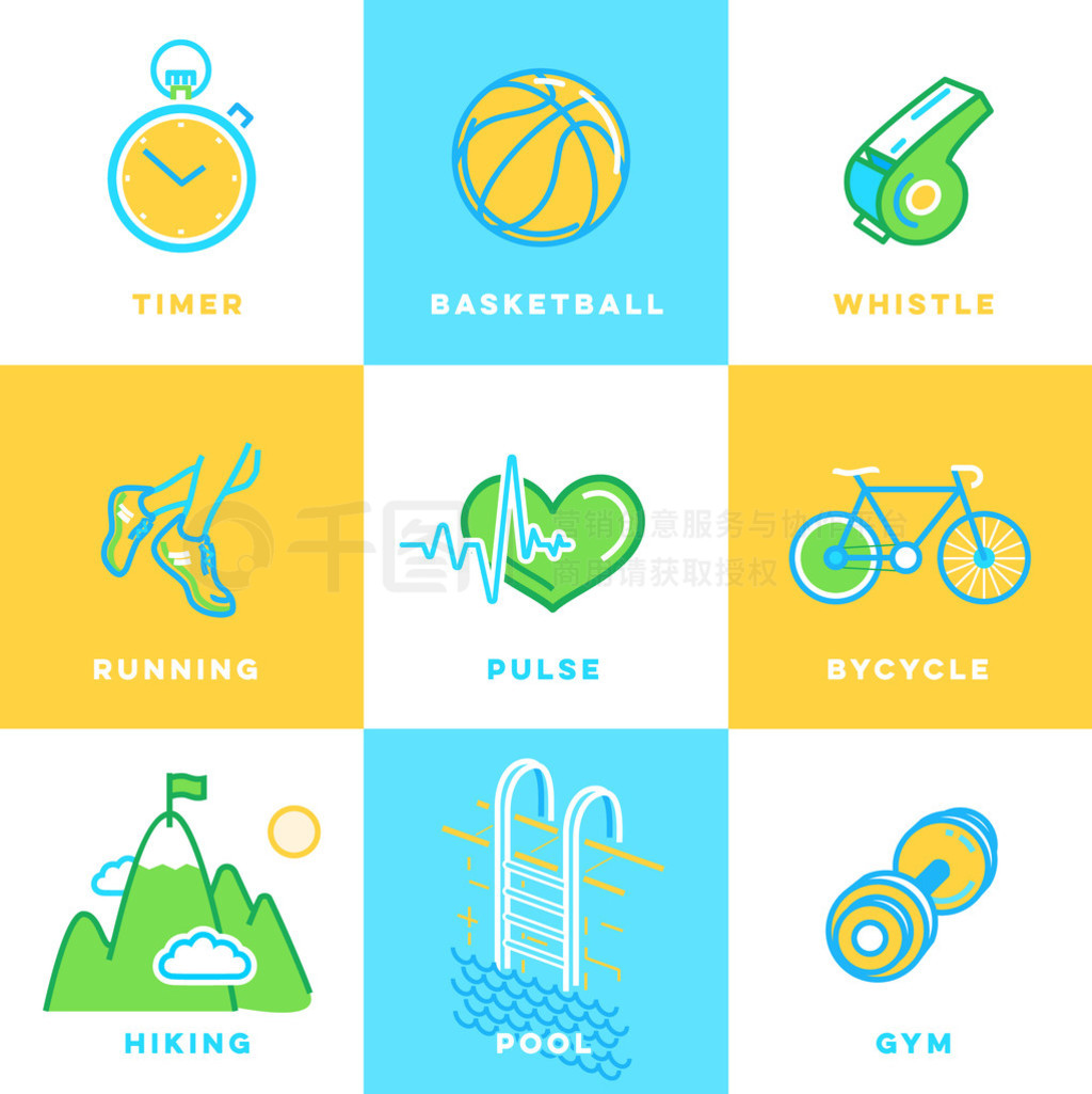 Set of nine sports icons.