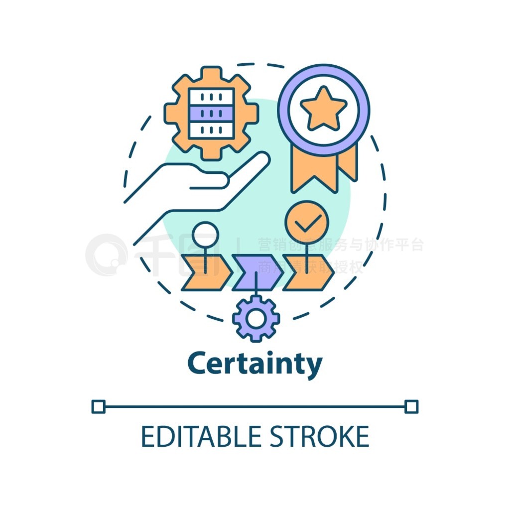 ICT网页UI_确定性概念图标。执行数据处理步骤。 ICT 素养水平抽象思想细线插图。孤立的轮廓图。可编辑的笔划。使用 Arial ...