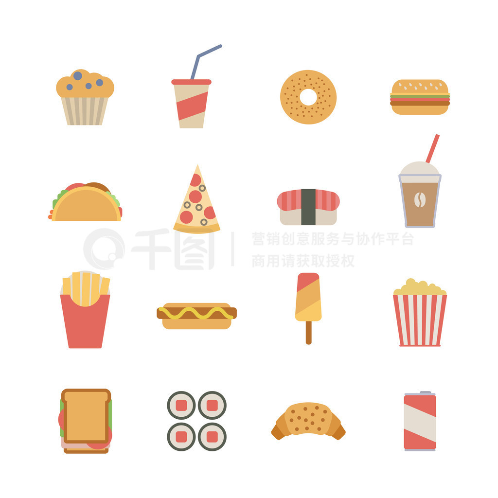  flachen Fast-Food-icons