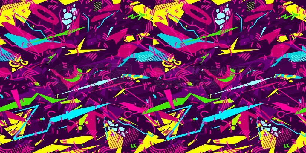 Street Art Seamless Urban Cyberpunk Abstract Graffiti Style Pattern Vector Illustration Background A