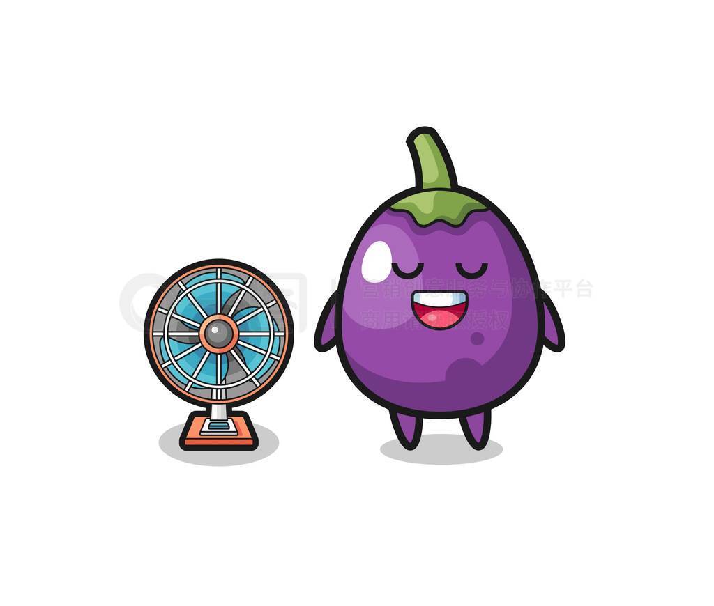 cute eggplant is standing in front of the fan , cute design